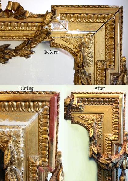 Water gilded gold leaf antique frame restoration